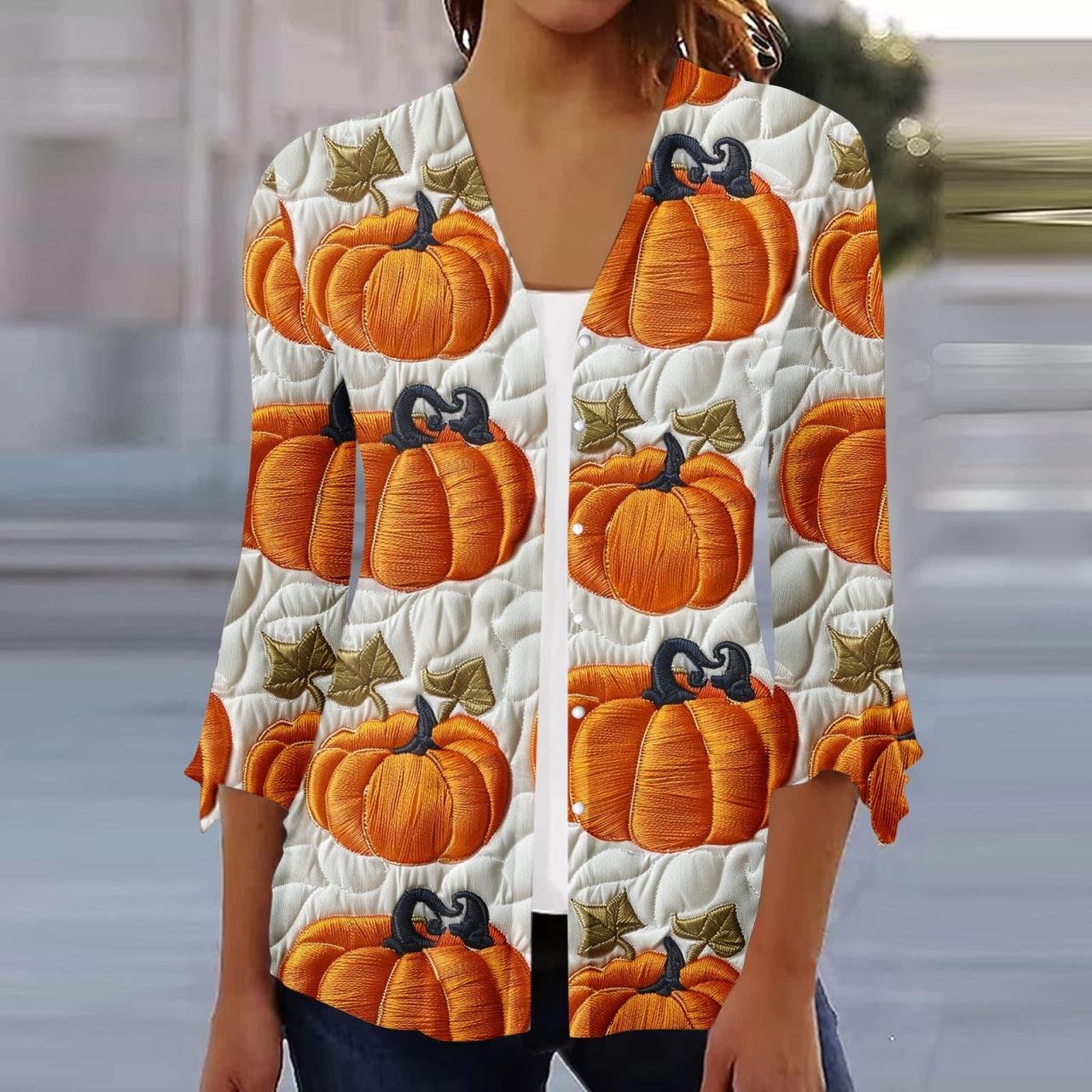 Heisall Womens Cardigan 3/4 Sleeve Button Front Halloween Autumn Winter ...