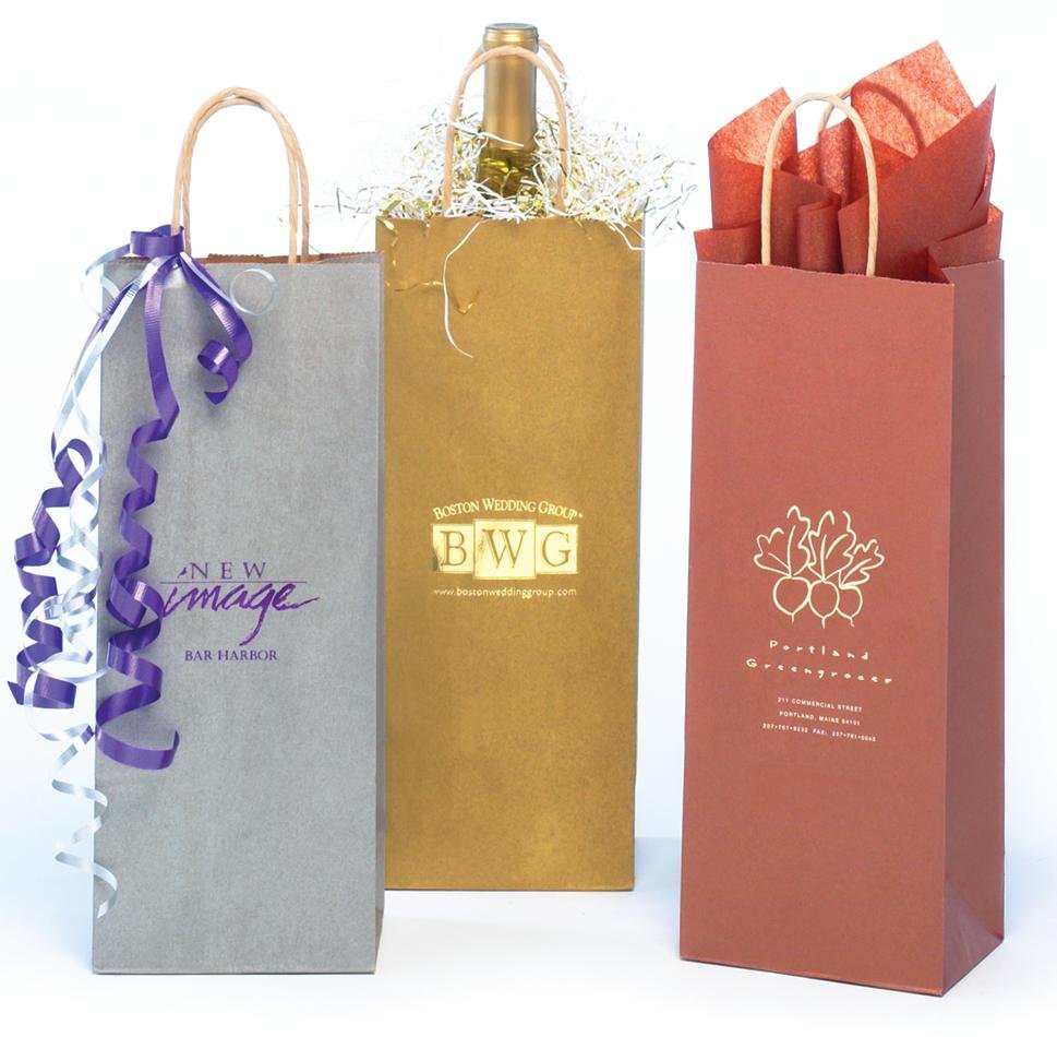 | Paper Shopping Bag: Metallic Colors on Natural Kraft Wine Bottle ... | Paper Shopping Bag: Metallic Colors on Natural Kraft Wine Bottle ...