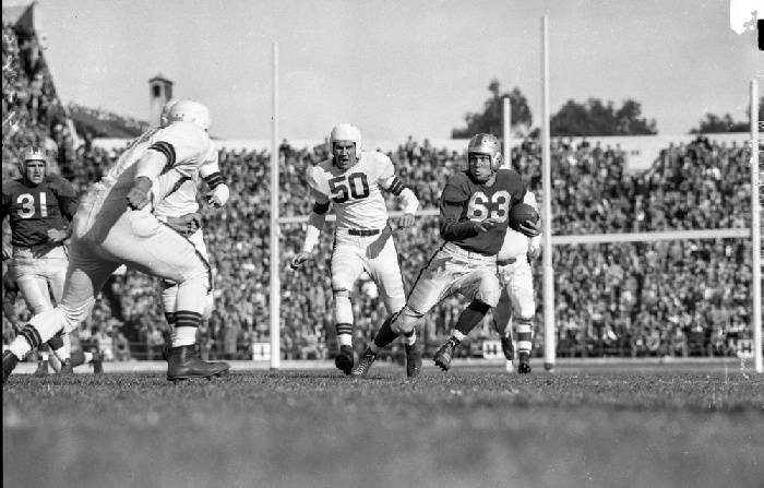 File:Quarterback Frankie Albert running the ball against the Cleveland ...