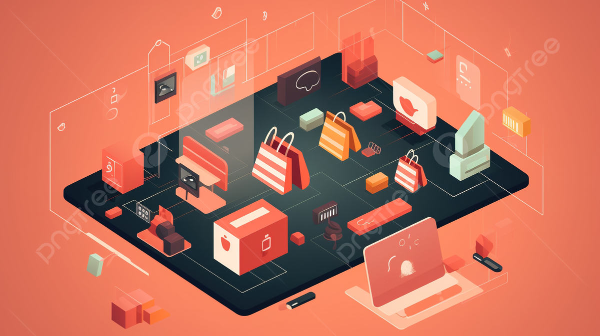 Image Of Shopping Mall Ecommerce With An Isometric Background, Product ...